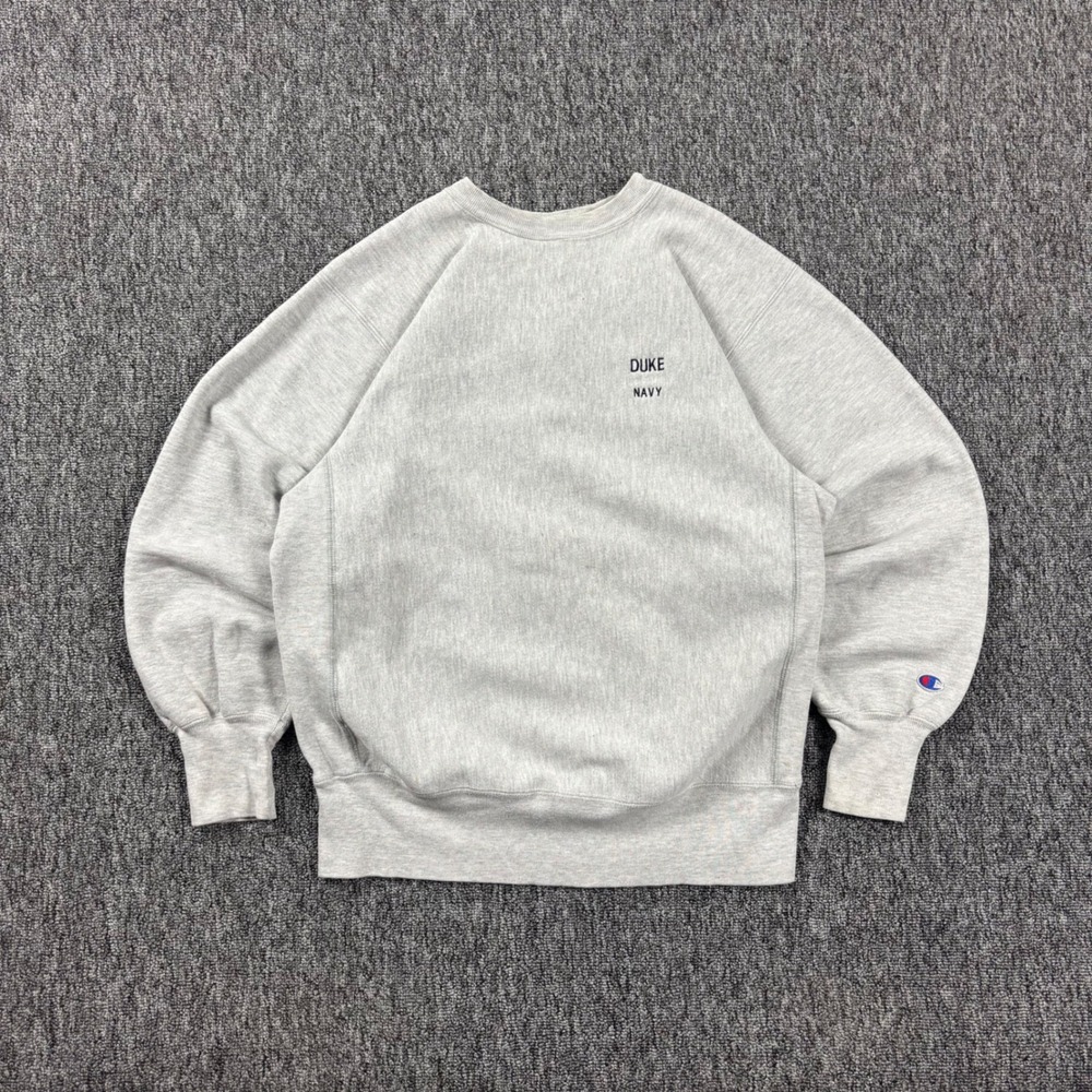 Vintage 90s Champion Reverse Weave Made In USA Duke Navy Sweatshirt Grey XL